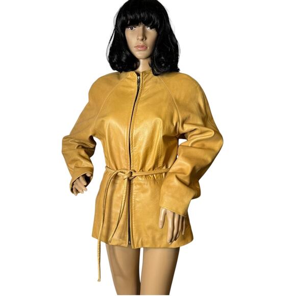 Vintage Martani Moda Yellow Retro collarless belted Coat size medium - Picture 1 of 17